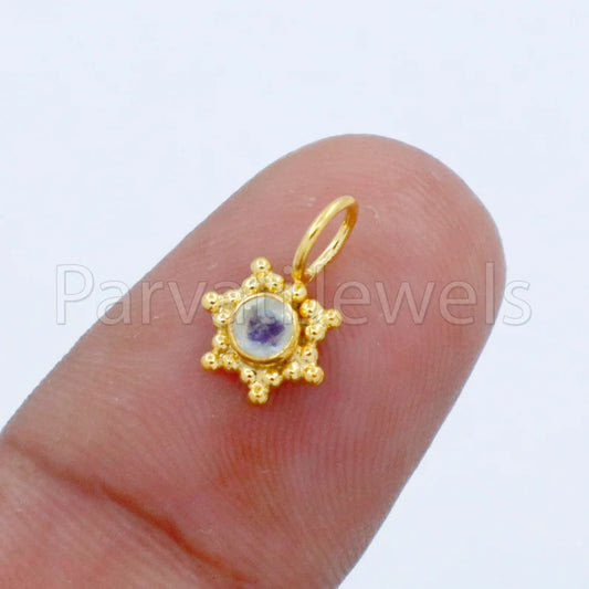 Natural Rainbow Moonstone Charm, 18k Solid Gold Charm, Handmade Gold Charm, Designer Charm Pendant, Charms Necklace, Rainbow Moonstone Charm