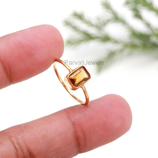 Natural Citrine Gold Ring, Handcrafted Gold Ring, 18k Solid Gold Ring, Citrine Ring, Gift For Her, Dainty Gold Ring, Dainty Ring