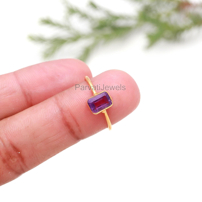 Natural Amethyst Gold Ring, 18k Solid Gold Ring, Gift For Her, Handmade Gold Ring, Amethyst Dainty Gold Ring, Minimalist Gold Ring