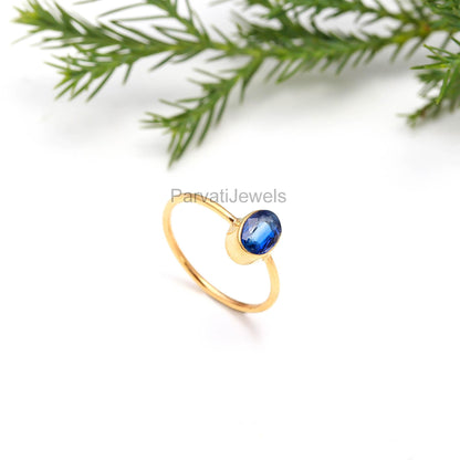 Lab Created Blue Sapphire Gold Ring, 18K Solid Gold Ring, Handcrafted Ring, Dainty Gold Ring, September Birthstone, Blue Sapphire Jewelry