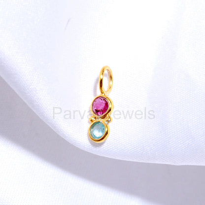 Natural Pink Tourmaline With Topaz Charm, 18k Solid Gold Charm, Tourmaline Gold Pendant, Gold Charm, Topaz Pendant, Handmade Gold Charm,