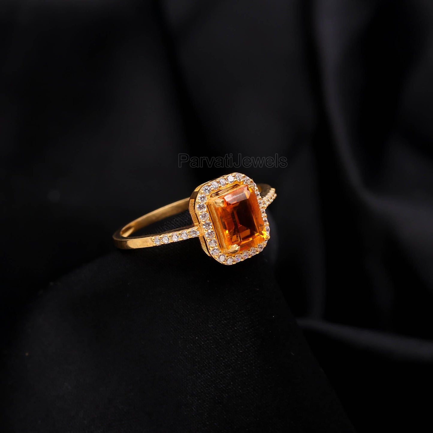 AA Natural Citrine With Diamond Gold Ring, 14K Solid Gold Ring, November Birthstone, Handcrafted Ring, Dainty Gold Ring, Citrine Gold Ring