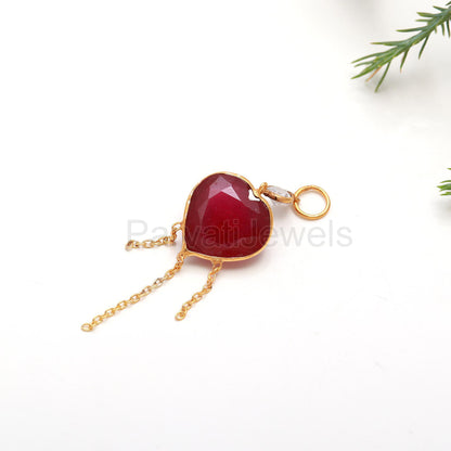 AA Ruby Heart With Moissanite Charm, 18k Solid Gold Charm, Handmade Gold Charm, AA Ruby Heart Charm, Charm Pendant, Moissanite Charm Pendant