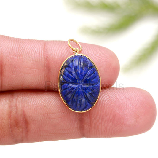 Natural Blue Lapis Charm, 18k Solid Gold Charm, Lapis Lazuli Carving Charm, Gold Charm Pendant, Gold Charm Necklace, Handmade Gold Charm
