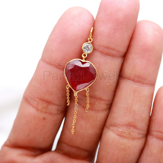AA Ruby Heart With Moissanite Charm, 18k Solid Gold Charm, Handmade Gold Charm, AA Ruby Heart Charm, Charm Pendant, Moissanite Charm Pendant