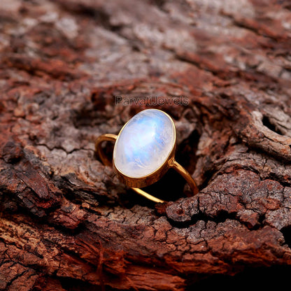 Natural Rainbow Moonstone Ring, 18k Solid Gold Ring, Handmade Gold Ring, Moonstone Gold Ring, June birthstone, Dainty Gold Ring