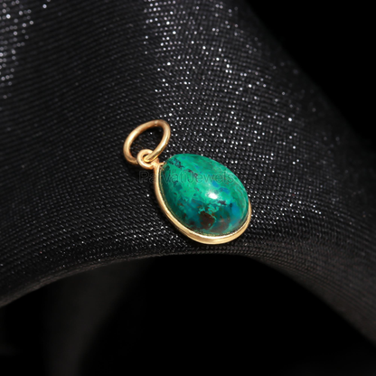 Natural Chrysocolla Charm, 18k Solid Gold Charm, Gold Charm Pendant, Handmade Gold Charm, Dainty Gold Charm