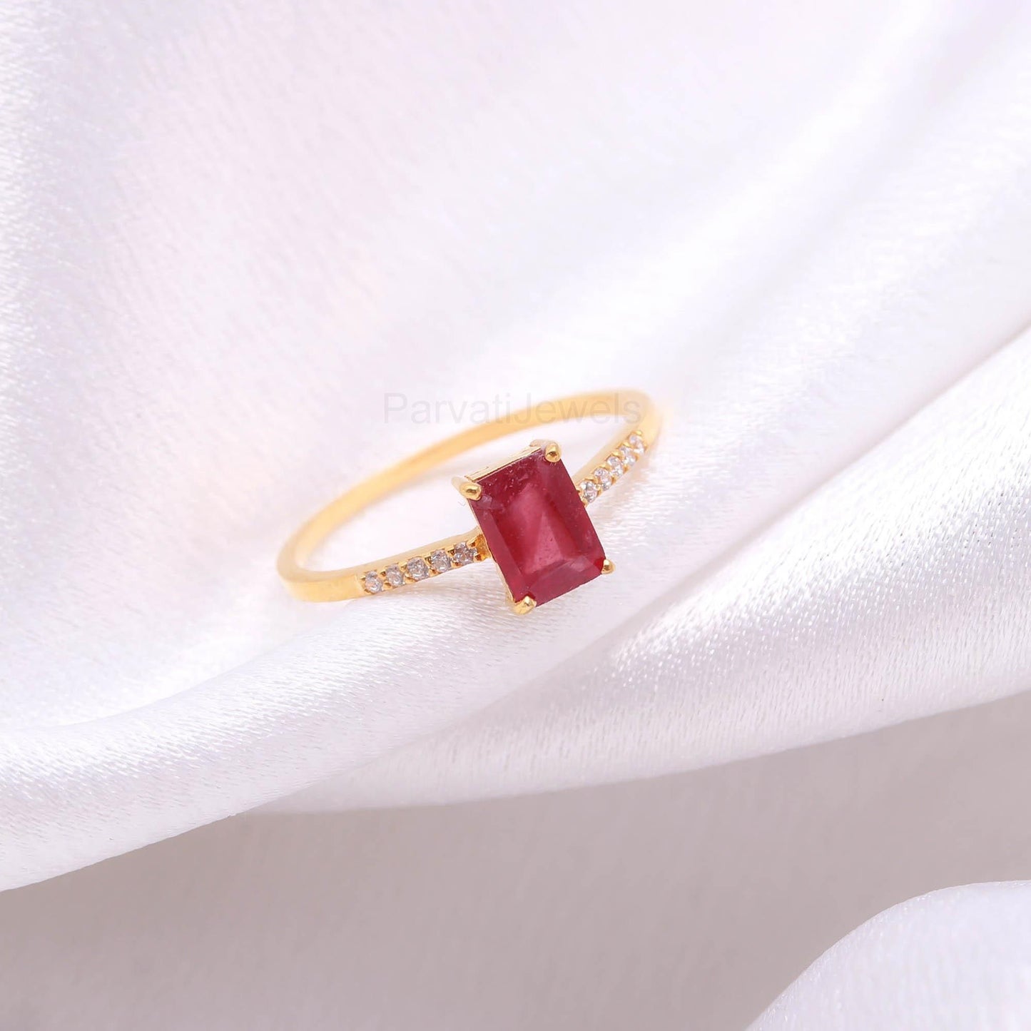 Natural Ruby With Diamond Gold Ring, 14K Solid Gold Ring, July Birthstone, Ruby Gold Ring, Ruby Handmade Ring, Ruby Dainty Gold Ring