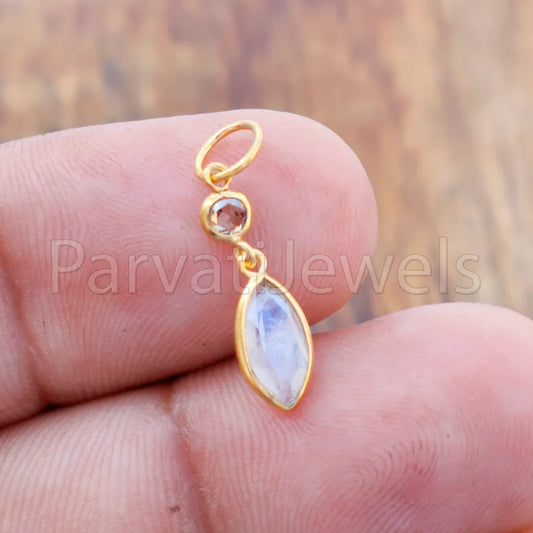 Rainbow Moonstone & Rose Cut Diamond Charm, 18k Solid Gold Charm, Moonstone Charm, Gold Charm, Charm Pendant, Charm Necklace, Handmade Charm