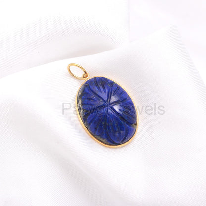 Natural Blue Lapis Charm, 18k Solid Gold Charm, Lapis Lazuli Carving Charm, Gold Charm Pendant, Gold Charm Necklace, Handmade Gold Charm