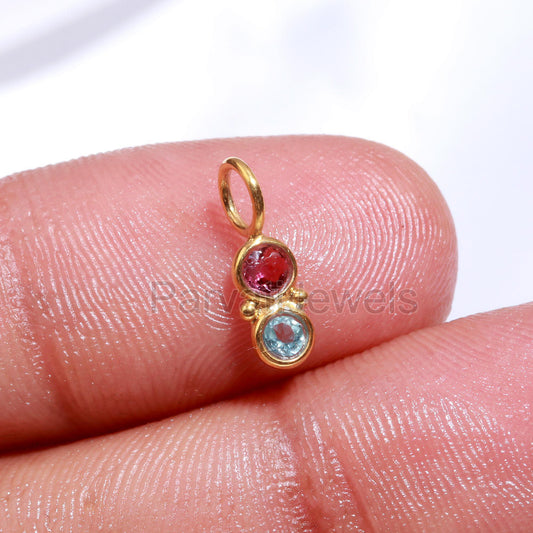 Natural Pink Tourmaline With Topaz Charm, 18k Solid Gold Charm, Tourmaline Gold Pendant, Gold Charm, Topaz Pendant, Handmade Gold Charm,
