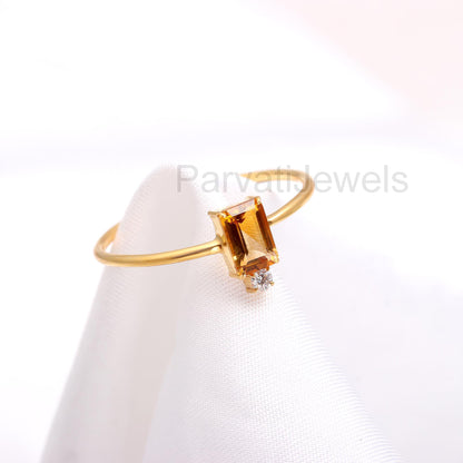 AA Natural Citrine With Moissanite Ring, 18k Solid Gold Ring, Handmade Gold Ring, Citrine Gold Ring, Birthstone Ring, Moissanite Gold Ring,