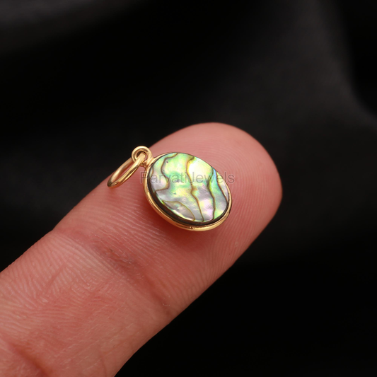 Natural Abalone Shell Oval Shaped Charm, Handcrafted Gold Charm, May Birthstone, Minimalist Gold Charm, 18k Solid Gold Charm