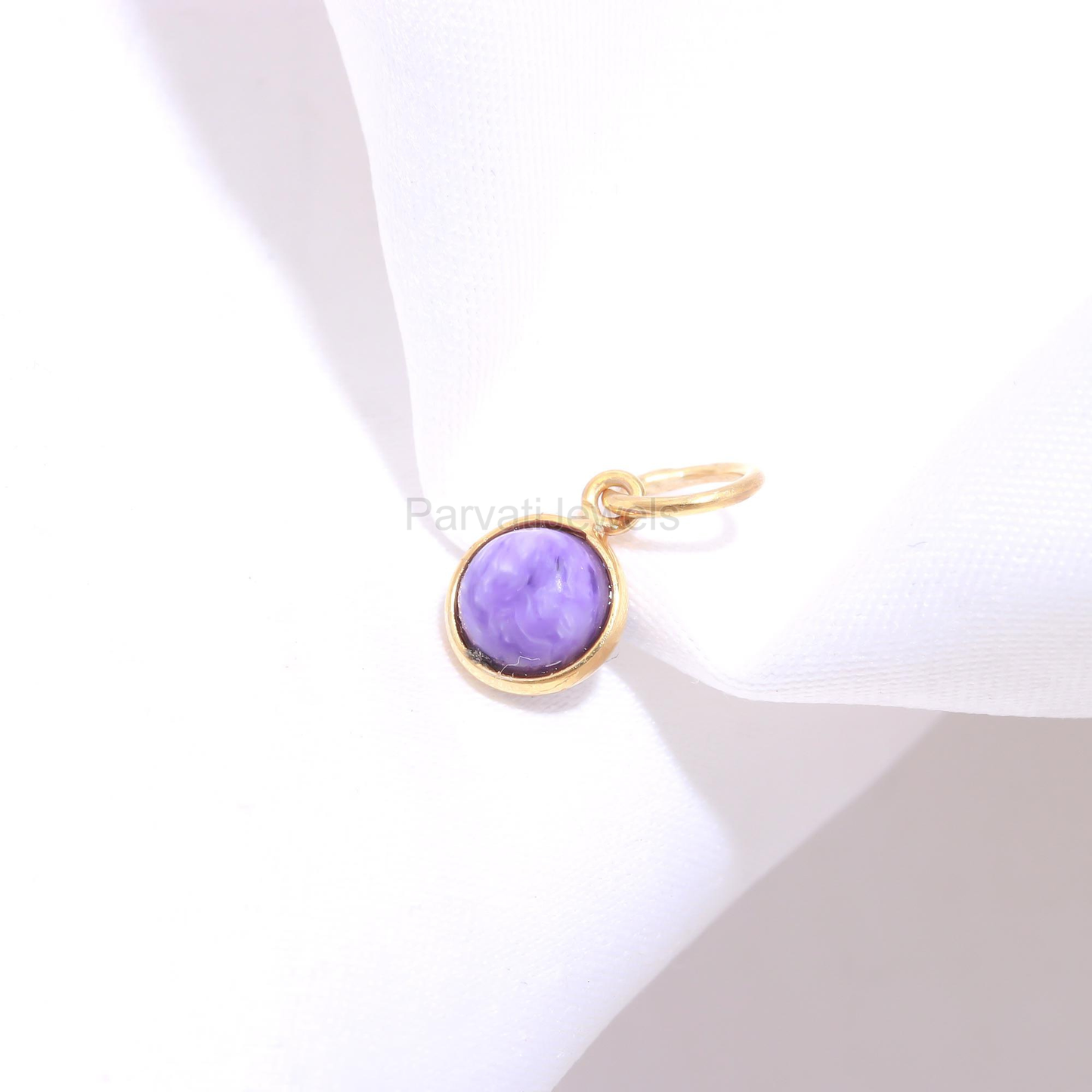 Natural Charoite Charm, 18k Solid Gold Charm, Charoite Gold Pendant, Charm Pendant, Gold Charm Necklace, Handmade Gold Charm