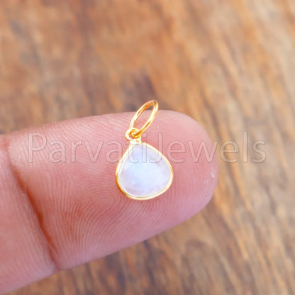 Natural Rainbow Moonstone Charm, 18k Solid Gold Charm, Blue Moonstone Charm, Gold Charm, Charm Pendant, Charm Necklace, Handmade Gold Charm