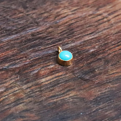 Natural Sleeping Beauty Turquoise 18K gold charm pendant, with/without bail.4 mm round . solid 18 carat yellow gold . LIGHT BLUE COLOUR