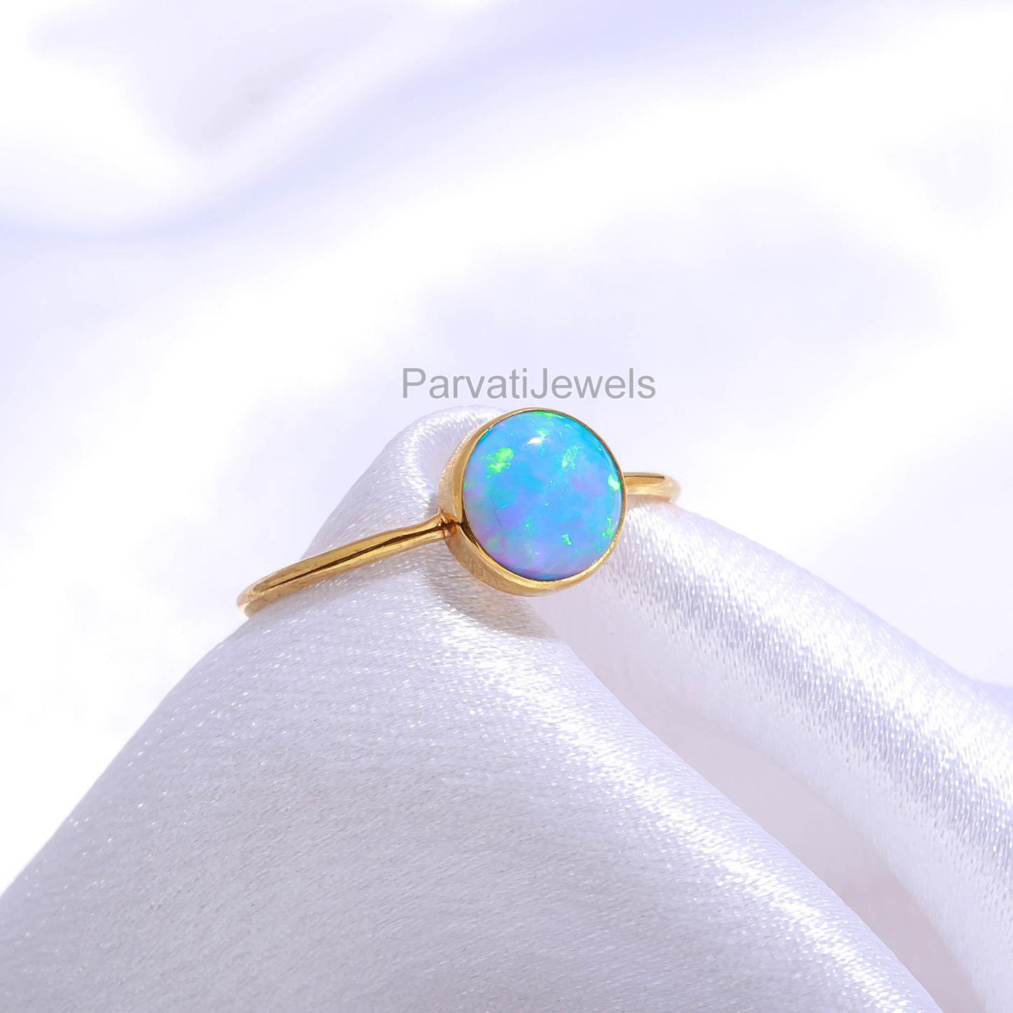AA Aura Opal Gold Ring, Dainty Gold Ring, 18K Solid Gold Ring, Handcrafted Ring, October Birthstone Ring, Gold Jewelry