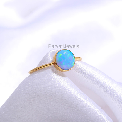 AA Aura Opal Gold Ring, Dainty Gold Ring, 18K Solid Gold Ring, Handcrafted Ring, October Birthstone Ring, Gold Jewelry