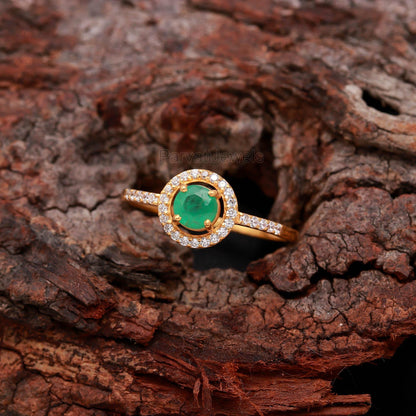 Natural Emerald Gold Ring, 14K Solid Gold Ring, Emerald Diamond Ring, Handcrafted Ring, Dainty Emerald Gold Ring, May Birthstone
