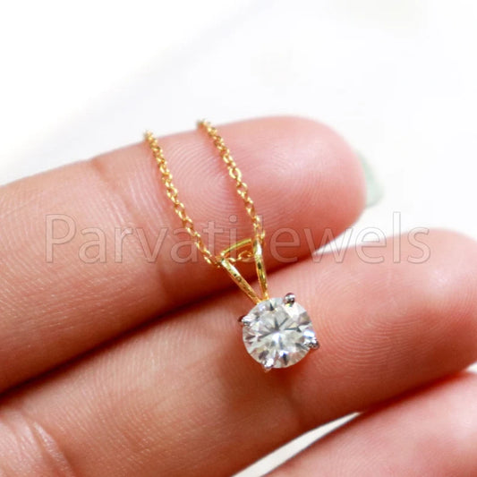 SOLITAIRE Moissanite Pendant Necklace, 18k Solid Gold Pendant,1CT Round Brilliant Cut Moaissanite Pendant/ Without Chain, Gift For Her, 6.5mm Moissanite Charm