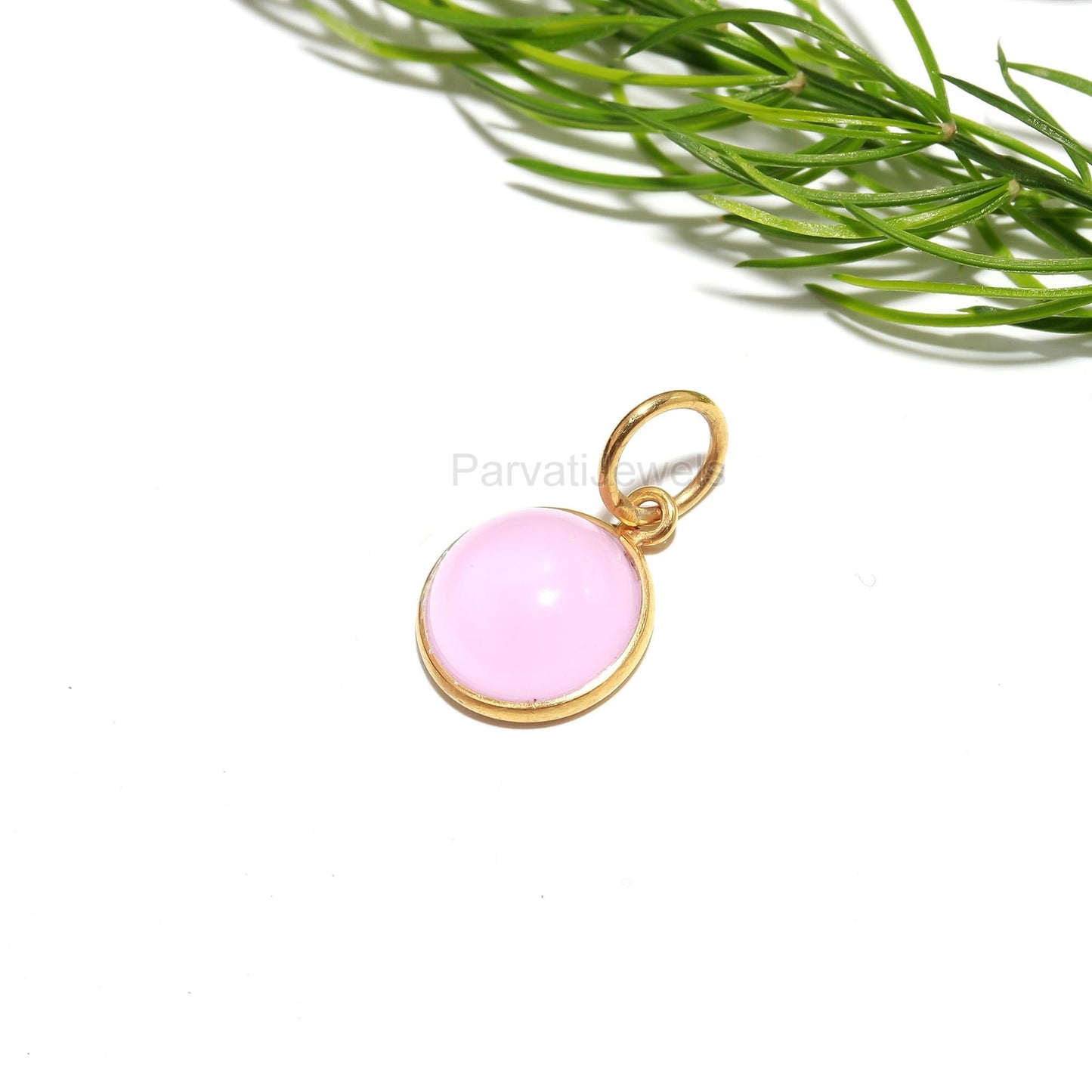 Natural Pink Chalcedony Charm, 18k Solid Gold Charm, Minimalist Gold Charm, Dainty Gold Charm, Gemstone Gold Charm, Handcrafted Gold Charm,