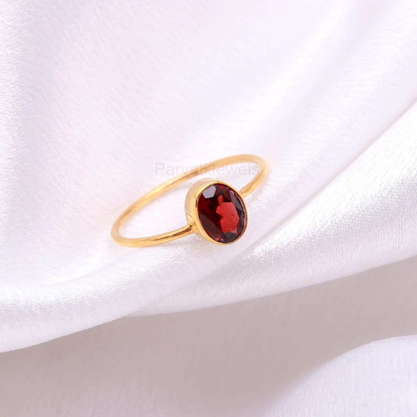 AA Natural Garnet Gold Ring,18K Solid Gold Ring, Handmade Garnet Ring, Dainty Gold Ring, January Birthstone Ring, Gift for her