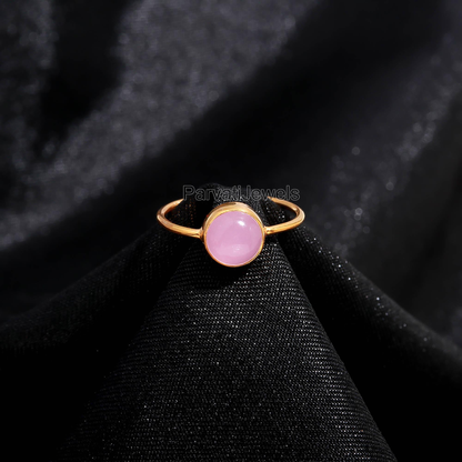 AA Rose Quartz Gold Ring, 18K Solid Gold Ring, Dainty Gold Ring, Handcrafted Ring, January Birthstone Ring, Gold Jewelry