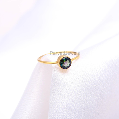 AA Natural Mystic Gold Ring, 18K Solid Gold Ring, Dainty Gold Ring, Handcrafted Ring, November Birthstone Ring, Mystic Topaz Gold Jewelry