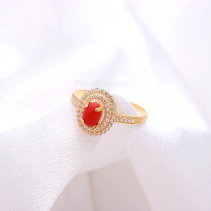 Natural Italian Coral With Diamond Gold Ring, 14K Solid Gold Ring, July Birthstone, Coral Gold Ring, Handcrafted Ring, Dainty Gold Ring,