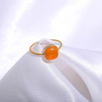 Natural Carnelian Cushion Shaped Gold Ring, Handmade Gold Ring, Dainty Gold Ring, 18k Solid Gold Ring, Minimalist Gold Ring, Gift For Her