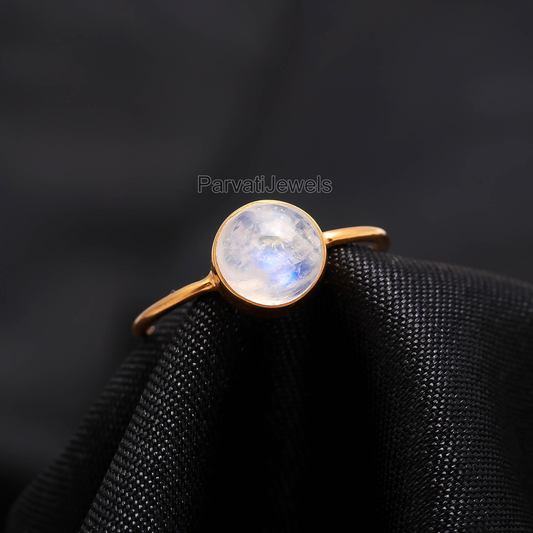 Natural Rainbow Moonstone Gold Ring, Gift For Her, Handcrafted Gold Ring, Dainty Gold Ring, Minimalist Gold Ring, 18k Solid Gold Ring