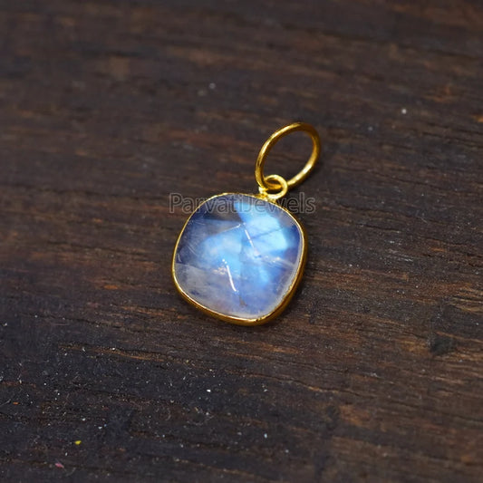 Natural Rainbow Moonstone 18k Solid Gold Charm Pendant Jewelry, Natural Blue Moonstone Charm, 18K Solid Gold Charm, Charm Pendant, Handmade Gold Charm Jewelry