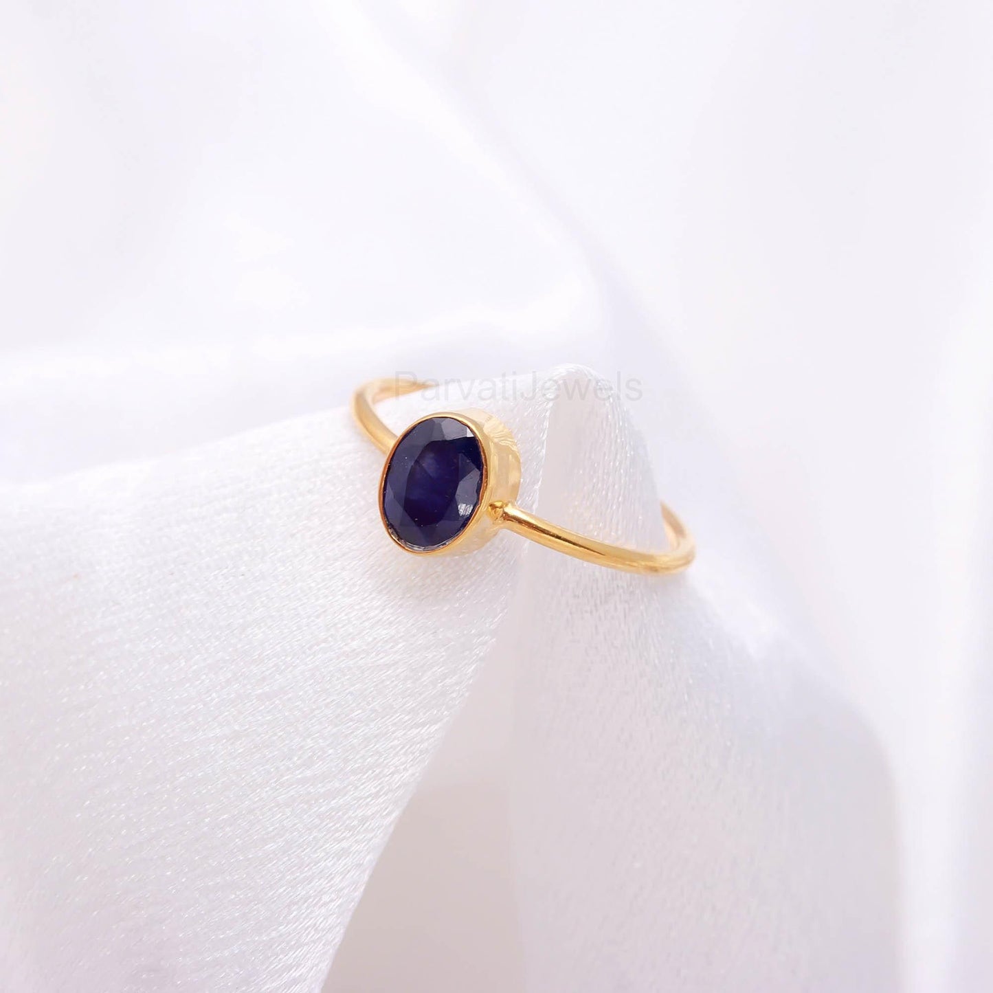 Natural Blue Sapphire Gold Ring, 18K Solid Gold Ring, Dainty Gold Ring, Handmade Gold Ring, Gift for her, September Birthstone
