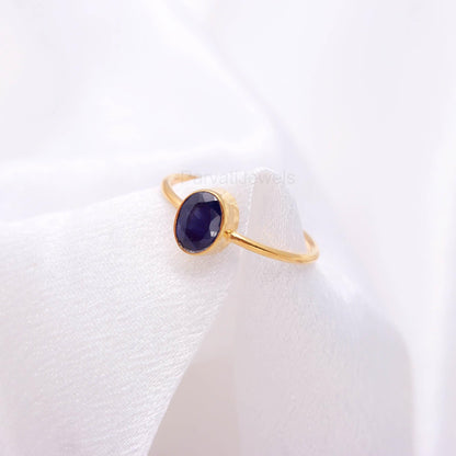 Natural Blue Sapphire Gold Ring, 18K Solid Gold Ring, Dainty Gold Ring, Handmade Gold Ring, Gift for her, September Birthstone
