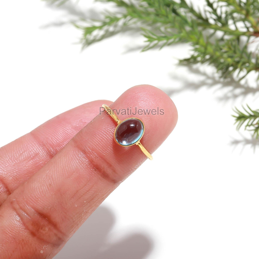 Natural Blue Topaz Oval Shaped Gold Ring, 18K Solid Gold Ring, Handmade Ring, Dainty Gold Ring, Topaz Gold Jewelry, Unique Topaz Ring