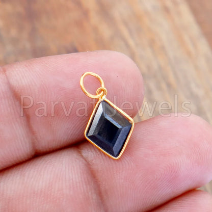 Black Onyx Charm, 18k Solid Gold Charm, Natural Black Onyx Charm, Gold Charm, Charm Pendant, Gold Charm Necklace, Handmade Gold Charm