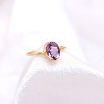 Natural Amethyst Gold Ring, Dainty Gold Ring, Handcrafted Gold Ring, Gift for her, February Birthstone, 18K Solid Gold Ring