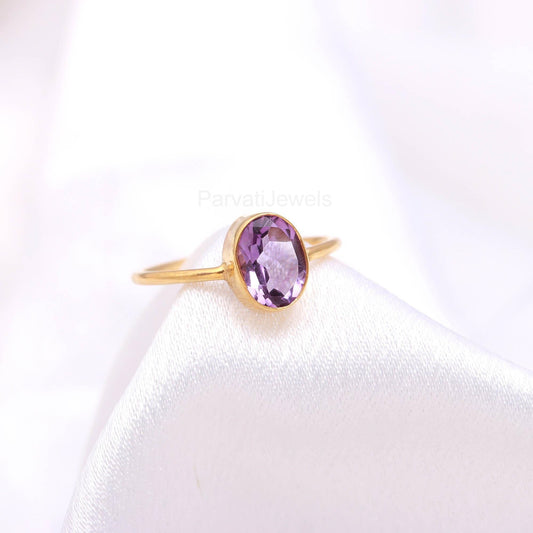 Natural Amethyst Gold Ring, Dainty Gold Ring, Handcrafted Gold Ring, Gift for her, February Birthstone, 18K Solid Gold Ring