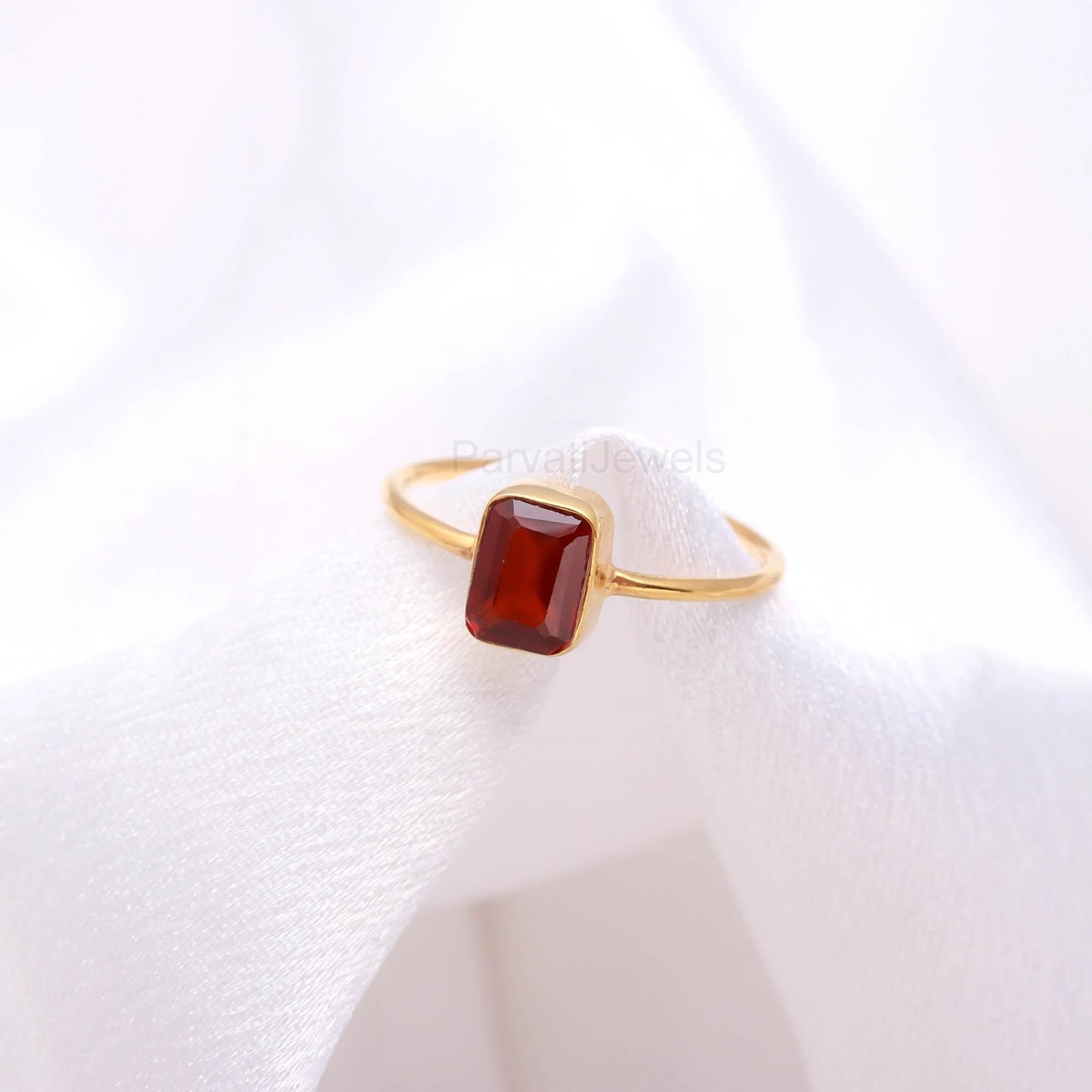 Natural Hessonite Gold Ring, 18K Solid Gold Ring, Handcrafted Ring, Dainty Gold Ring, Hessonite Gold Ring, January Birthstone
