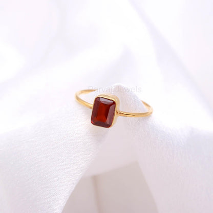 Natural Hessonite Gold Ring, 18K Solid Gold Ring, Handcrafted Ring, Dainty Gold Ring, Hessonite Gold Ring, January Birthstone