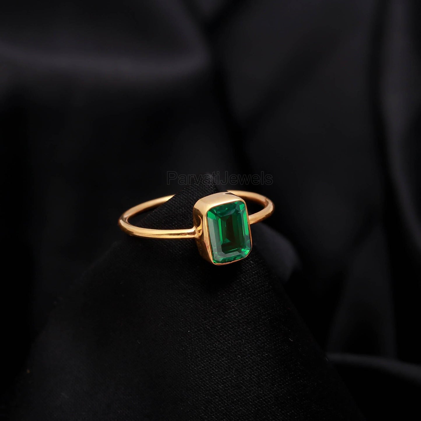 Lab Created Emerald Gold Ring, 18K Solid Gold Ring, Handmade Gold Ring, May Birthstone, Gift for her, Dainty Gold Ring, Emerald Gold Ring