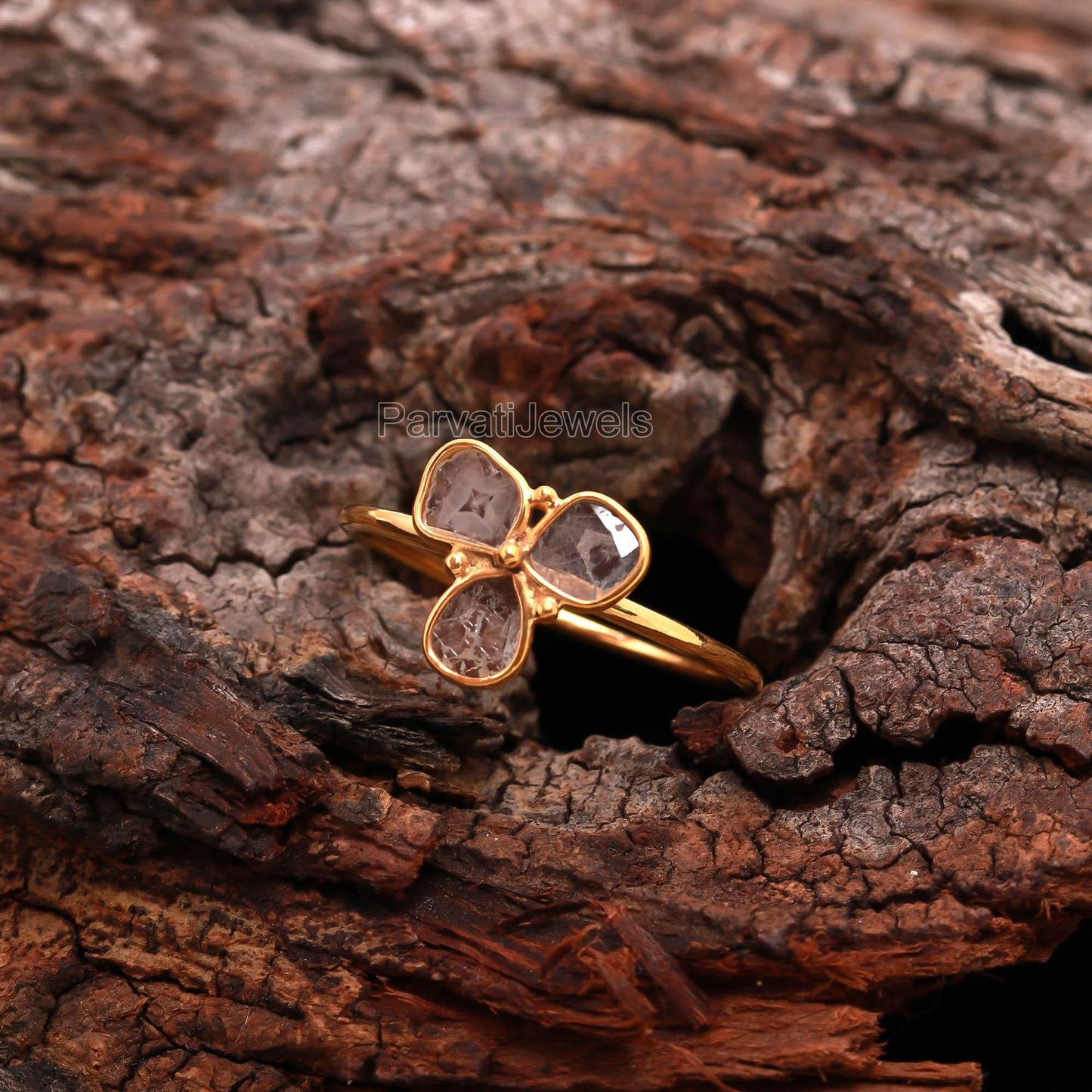 Natural Diamond Gold Ring, 18k Solid Gold Diamond Ring, Handmade Gold Ring, Diamond Slice Ring, Engagement Ring, Wedding Diamond Polki Ring