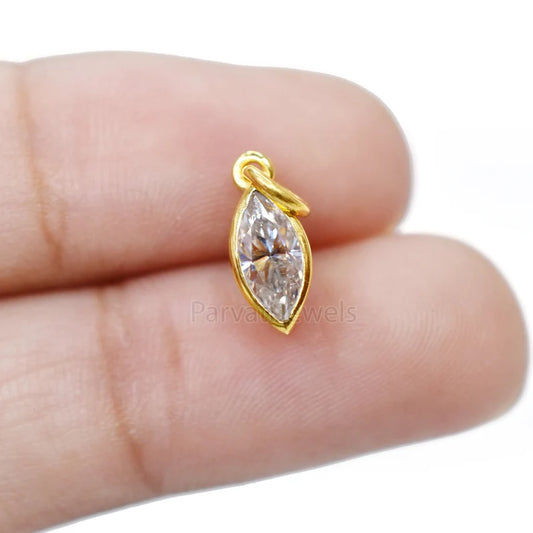Natural Moissanite Solid 14K & 18K Gold, Marquise Charm Pendant, Marquise Moissanite Gold Charm, Solid Gold Charm, April Birthstone Charm