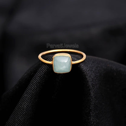 Natural Aquamarine Gold Ring, 18K Solid Gold Ring, Aquamarine Gold Ring, Dainty Gold Ring, Handmade Ring, March birthstone Jewels