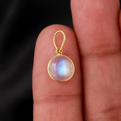 Natural Blue Fire Moonstone Charm, 18K Solid Gold Charm, Handmade Gold Charm, Gold Charm Necklace, June Birthstone Charm, Gold Charm Pendant