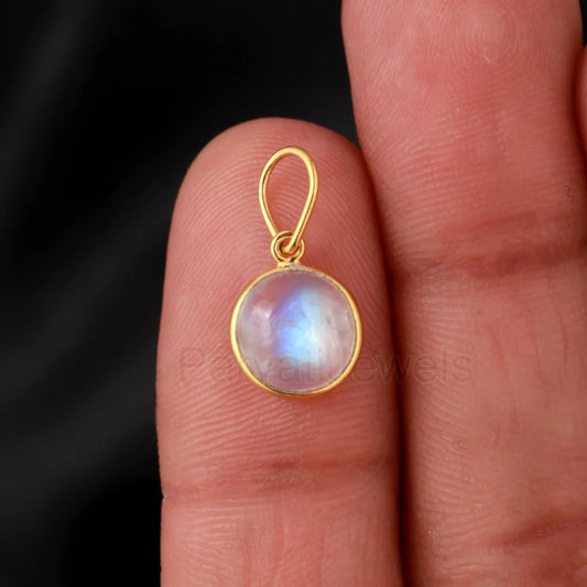 Natural Blue Fire Moonstone Charm, 18K Solid Gold Charm, Handmade Gold Charm, Gold Charm Necklace, June Birthstone Charm, Gold Charm Pendant