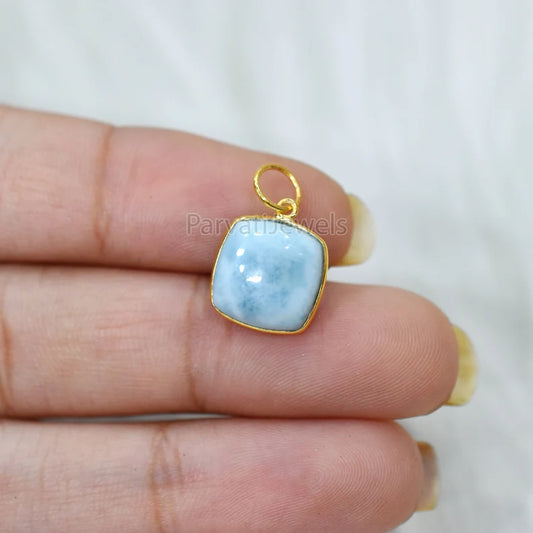 18k Solid Gold Natural Larimar Gemstone Charm, 18k Gold Charm Larimar, Gold Charm, Minimalist Gold Charm, Larimar Gold Charm For Jewelry