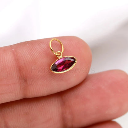 Natural Rhodonite Garnet Charm, 18k Solid Gold Charm, AA Garnet Charm, Gold Charm, Charm Pendant, Gold Charm Necklace, Handmade Gold Charm