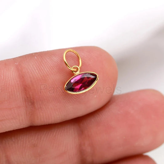Natural Rhodonite Garnet Charm, 18k Solid Gold Charm, AA Garnet Charm, Gold Charm, Charm Pendant, Gold Charm Necklace, Handmade Gold Charm