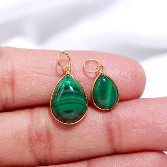 Natural Green Malachite Charm, 18k Solid Gold Charm, Malachite Charm, Gold Charm Pendant, Handmade Charm, 6x9 & 10x14 Pear Charm Pendant